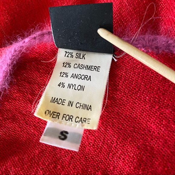 Vintage Anni Kuan Flirty Red Cardigan Sweater Silk/Cashmere with Angora Trim - Picture 6 of 9